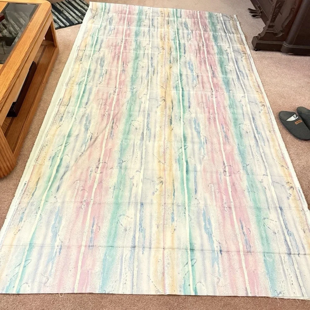Vintage 1991 Margin Fabric 5.8 Yards 210x57 Watercolor Stripe Pastel Beach